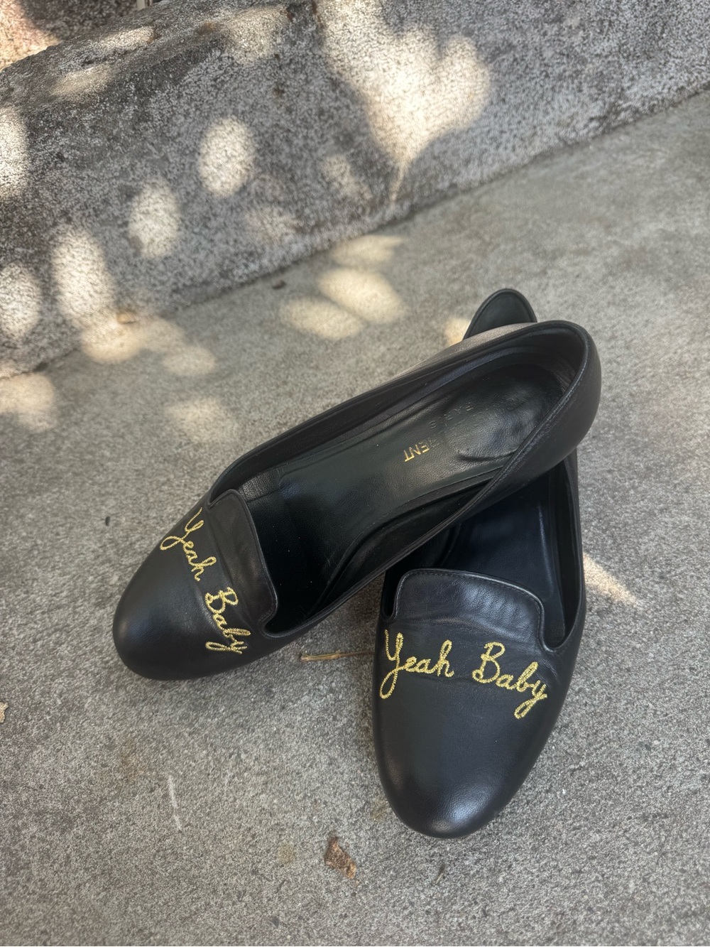 Saint Laurent Black Leather 'Yeah Baby' Embroidered Flats